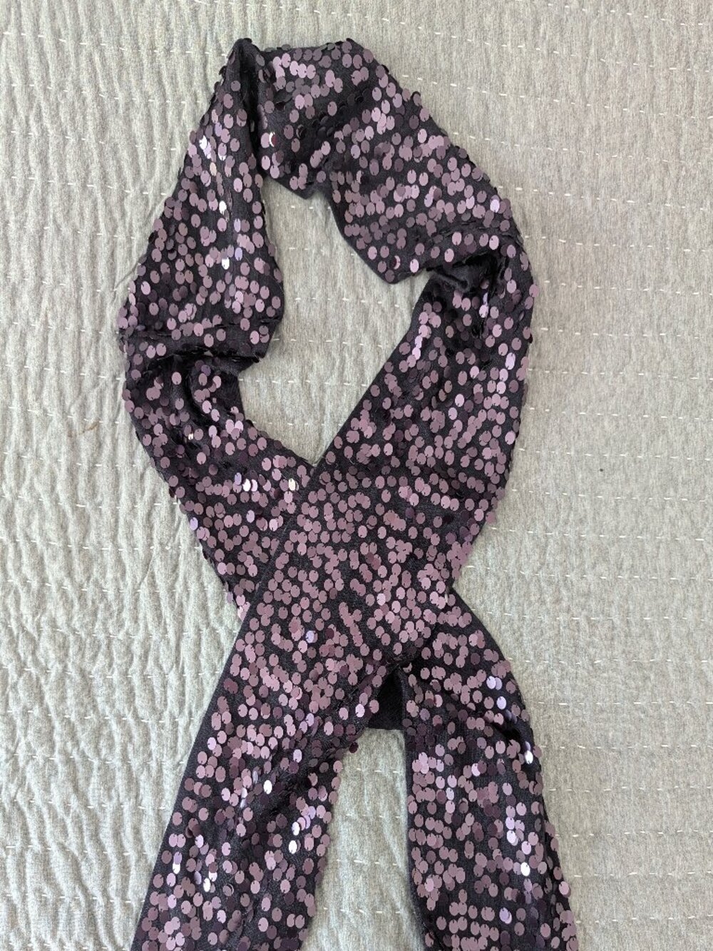 Eileen Fisher Sequin Scarf - Deep Plum Eggplant - Metallic Party Accessory